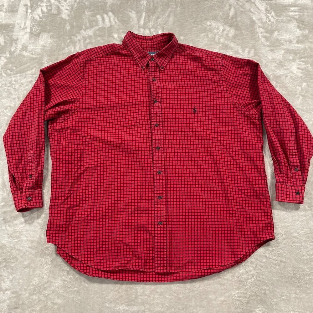 Ralph Lauren Shirt Mens 2XB Red Flannel Long Sleeve Plaid Button Down